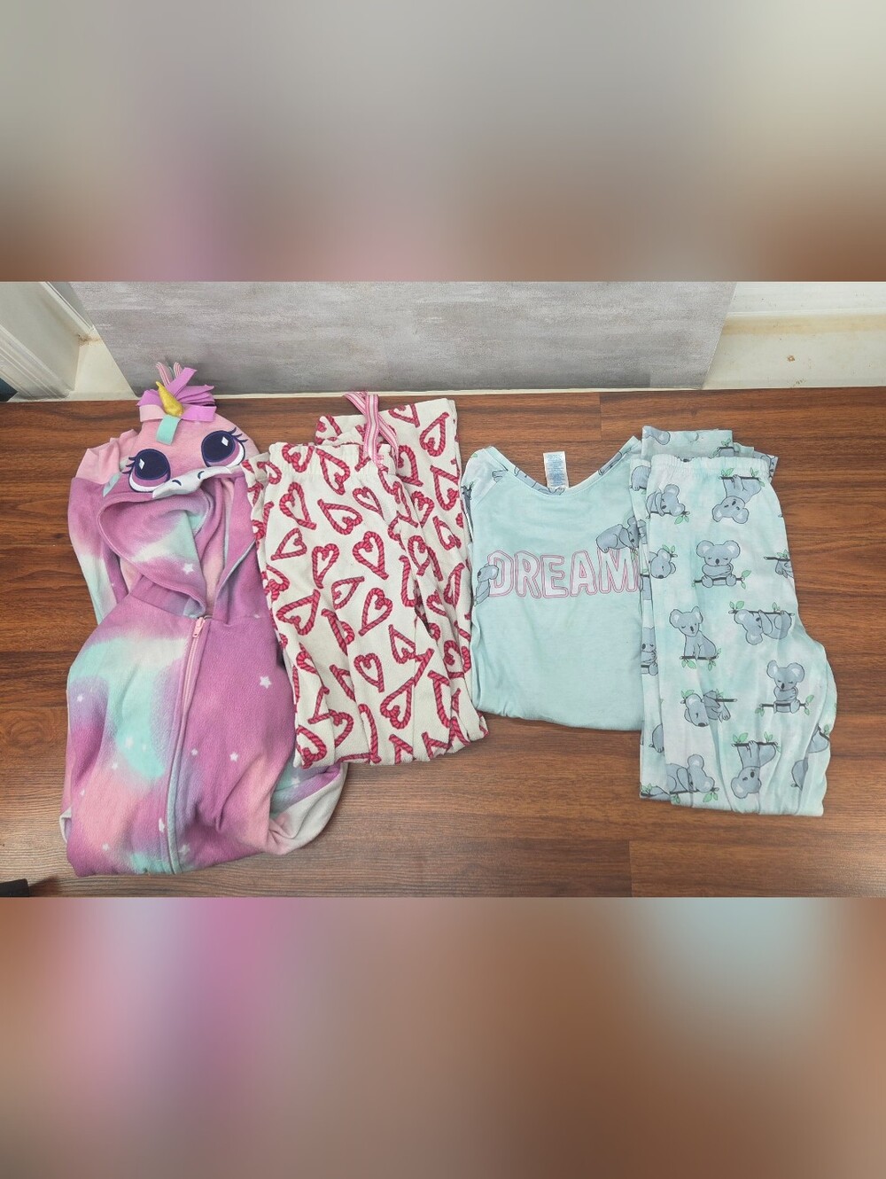 Girls Pajama Bundle Large 10/12 Unicorn Zip Up
